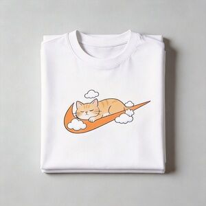 Nike White Tee with Orange Cat Graphic